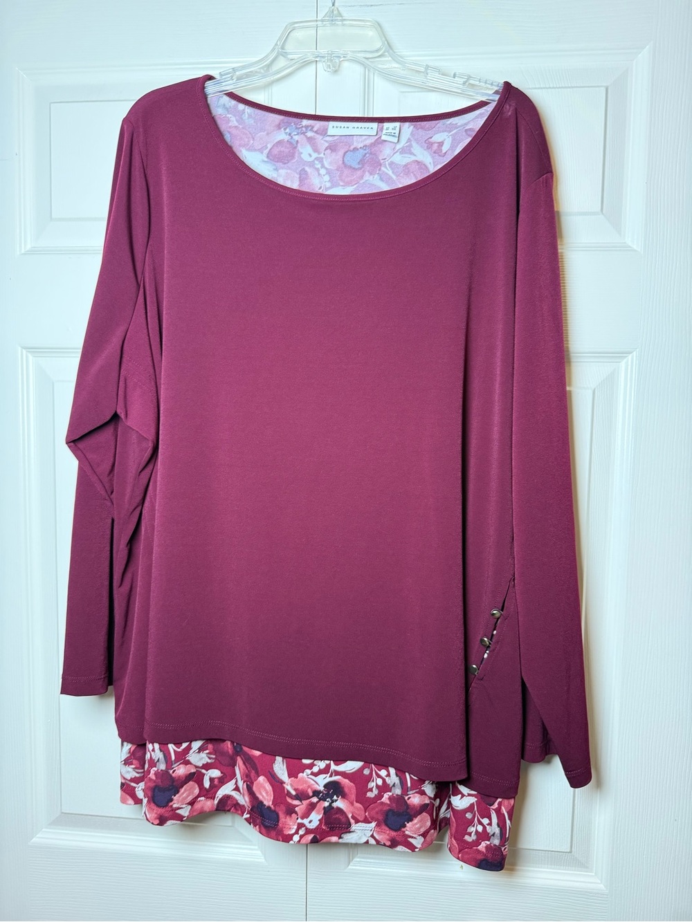 Susan Graver Floral Burgundy Top